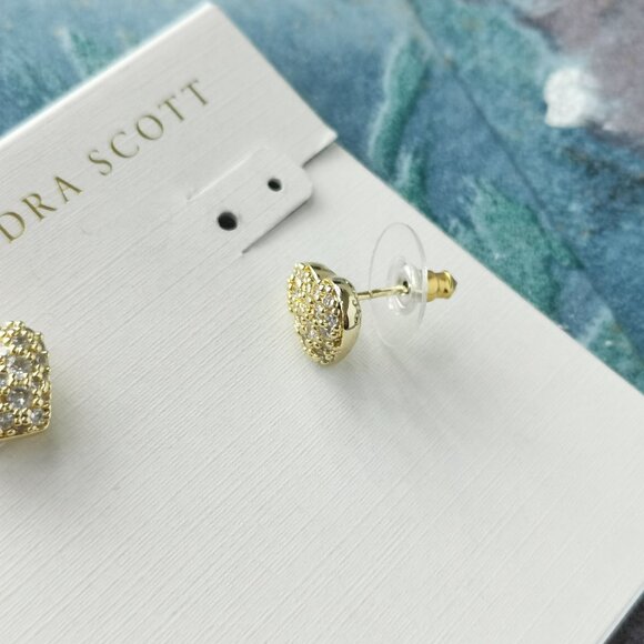 Kendra Scott Ari Gold PAVE White Crystal Heart Earrings - Picture 3 of 3